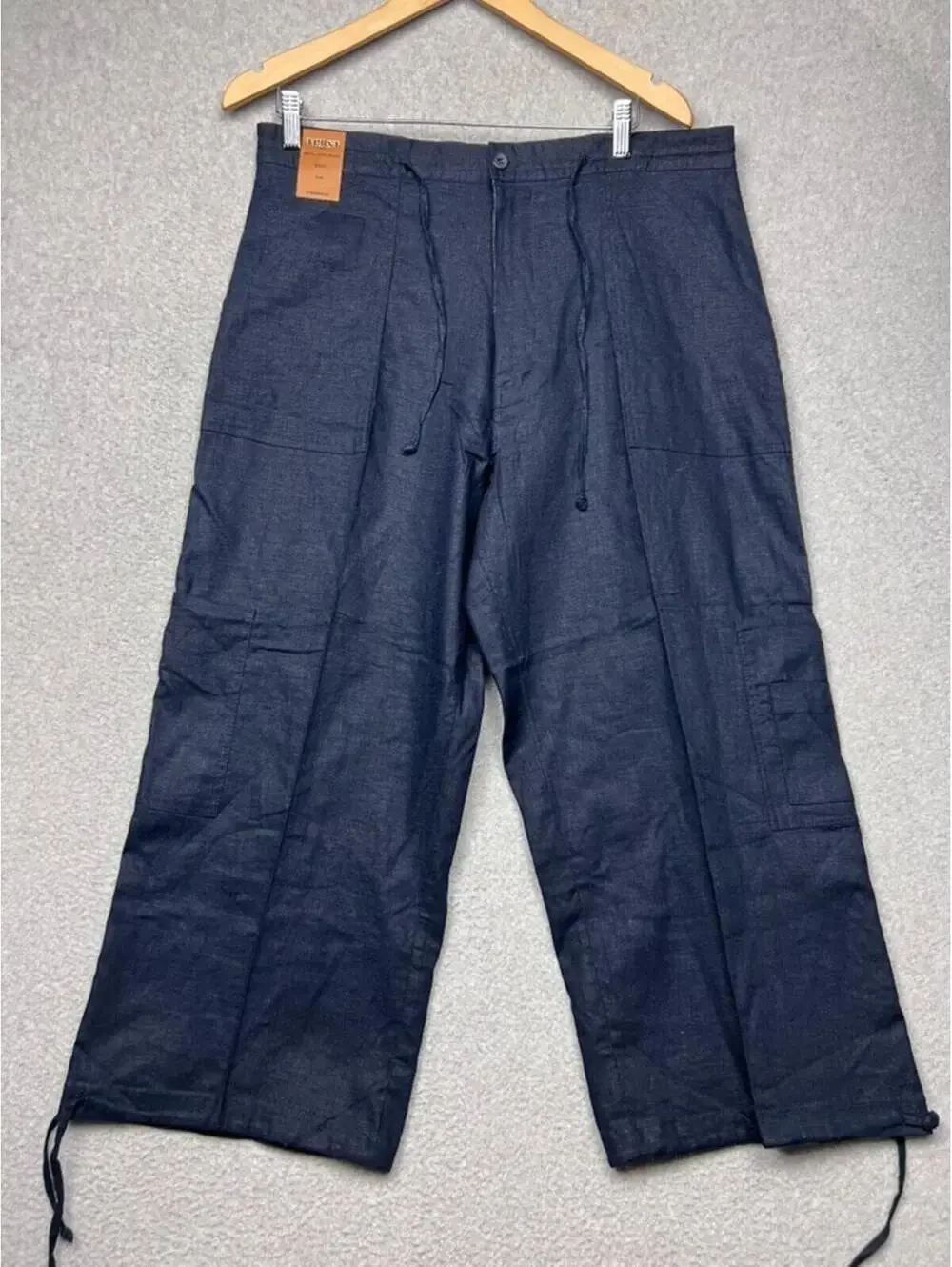 Trust Mens Capri Pants 36 Navy Linen Rayon Cargo Messenger Beach Y2K Cruise New